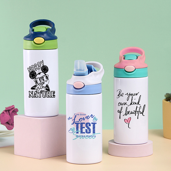 Sublimation 12oz Kids Stainless Steel Bottle With Silicon Straw  
